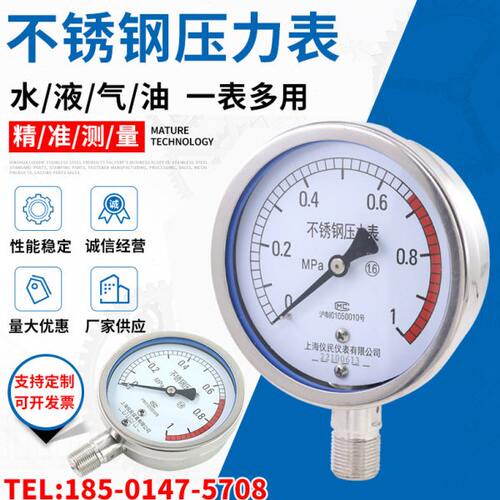 不锈钢压力表Y100BF YTF100H不锈钢耐震压力表 304高温 氨用 仪民