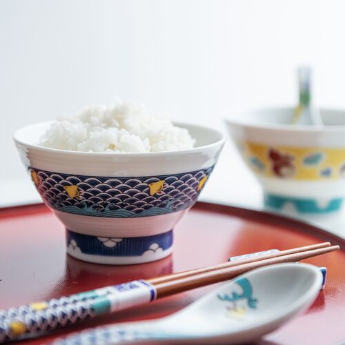 日本进口九谷烧陶瓷千段饭碗传统彩绘吉祥纹米饭碗日式家用餐具碗