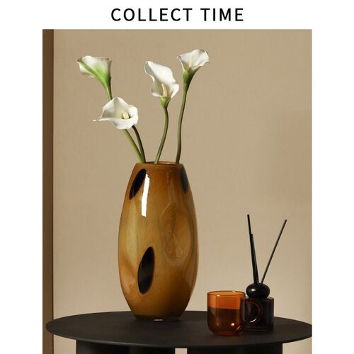 Collect time收集时光 中古玳瑁花瓶干花仿真花插花棕色玻璃花器