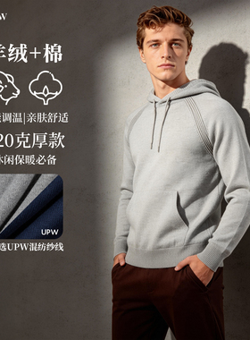 BAMIOW 男士连帽针织衫 棉羊绒混纺  厚款毛衣外套 31791
