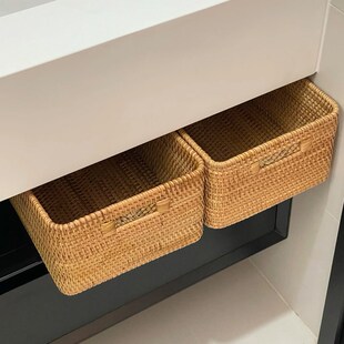 手工藤编收纳f筐玩具零食桌面编织收纳篮家用小杂物收纳盒篮子手