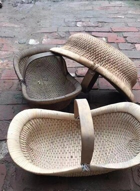 民俗怀旧老物件元宝提篮纯手工柳编提篮民宿覆古装饰收藏道具