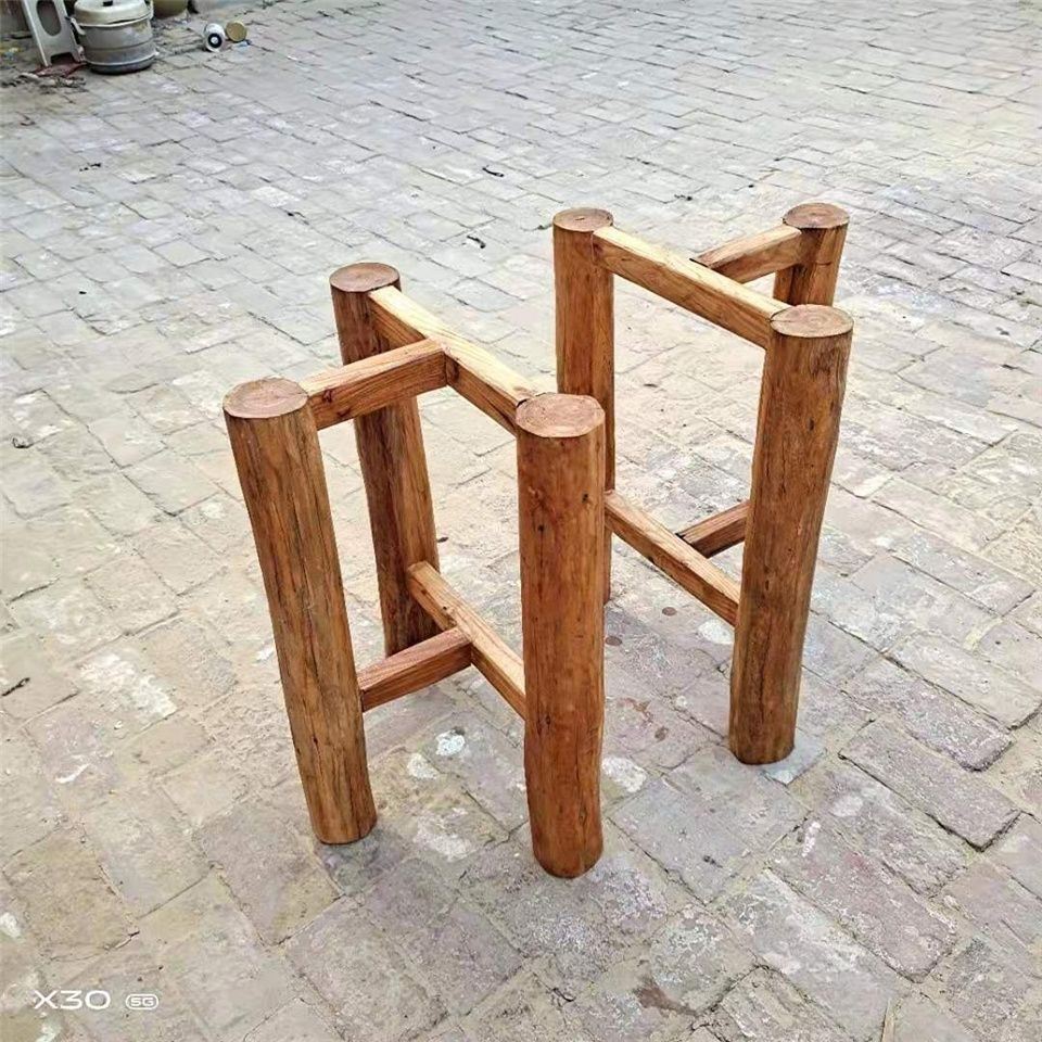 老榆木实木桌腿桌脚大板支架桌架餐桌腿木质脚工字架家用茶台腿