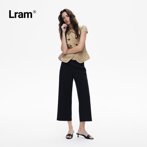 LRAM 莫代尔羊毛混纺古典腰封压褶高腰七分直筒阔腿裤LM2630522