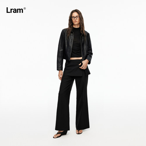 LRAM 假两件设计不对称腰封微喇阔腿西裤LM2630572