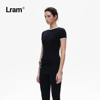 LRAM 黑白撞色包边掐腰百搭显瘦短袖T恤LM2630517