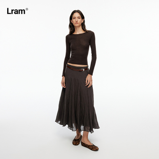 LRAM 甄选苎麻莱赛尔混纺重工压褶灵动大摆显瘦A字长裙LM2630360
