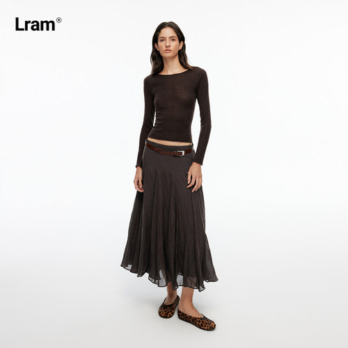 LRAM 甄选苎麻莱赛尔混纺重工压褶灵动大摆显瘦A字长裙LM2630360