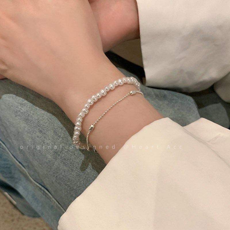 双层叠戴珍珠手链女法式轻奢小众高级感百搭设计手串时尚新款手饰