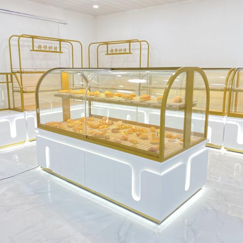 面包柜面包展示柜镀钛不锈钢圆弧中岛柜边柜生日蛋糕模型糕点架子