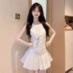 初恋甜美百褶短裙 法式 欢简韵娃娃领波点连衣裙子女春夏季 2025新款