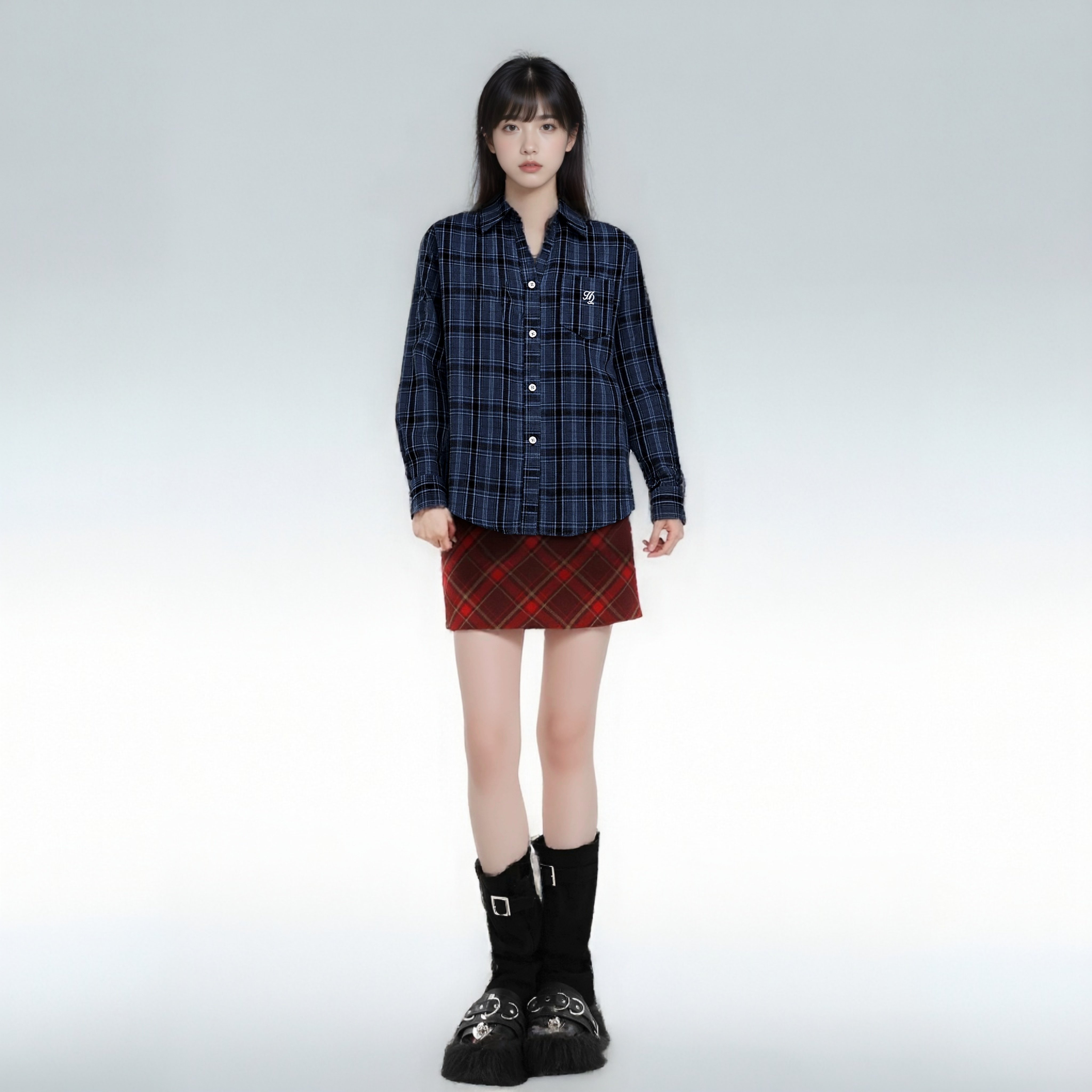 设计感格子长袖收腰显瘦小众上衣