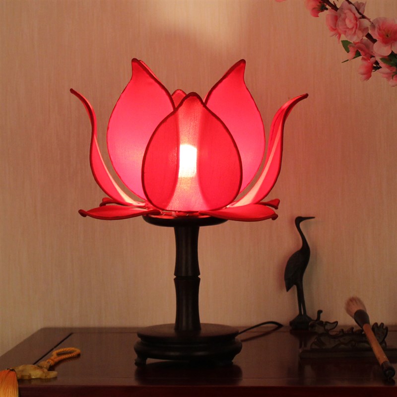 中式灯荷花灯台灯莲花灯佛供灯古典灯实木复古书桌灯灯禅意佛桌灯