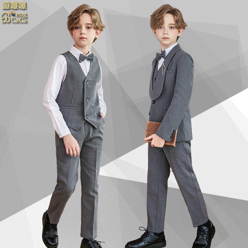 儿童西装礼服男童主持钢琴演出秋冬西服男孩花童婚礼走秀朗诵服装