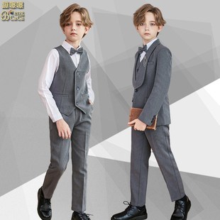 儿童西装礼服男童主持钢琴演出秋冬西服男孩花童婚礼走秀朗诵服装