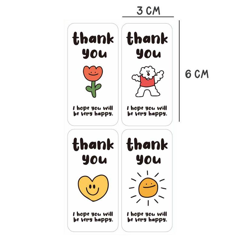 100贴/包白色简约感谢贴纸可爱表情礼物装饰贴纸礼盒包装密封标签