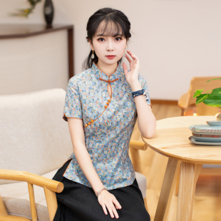筠雅唐装女中国风改良旗袍上衣夏季短袖新款复古中式女装茶服