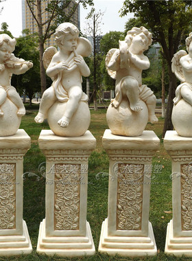 欧式玻璃钢人物雕塑艺术品客厅户外落地摆设可定制作乐器小天使