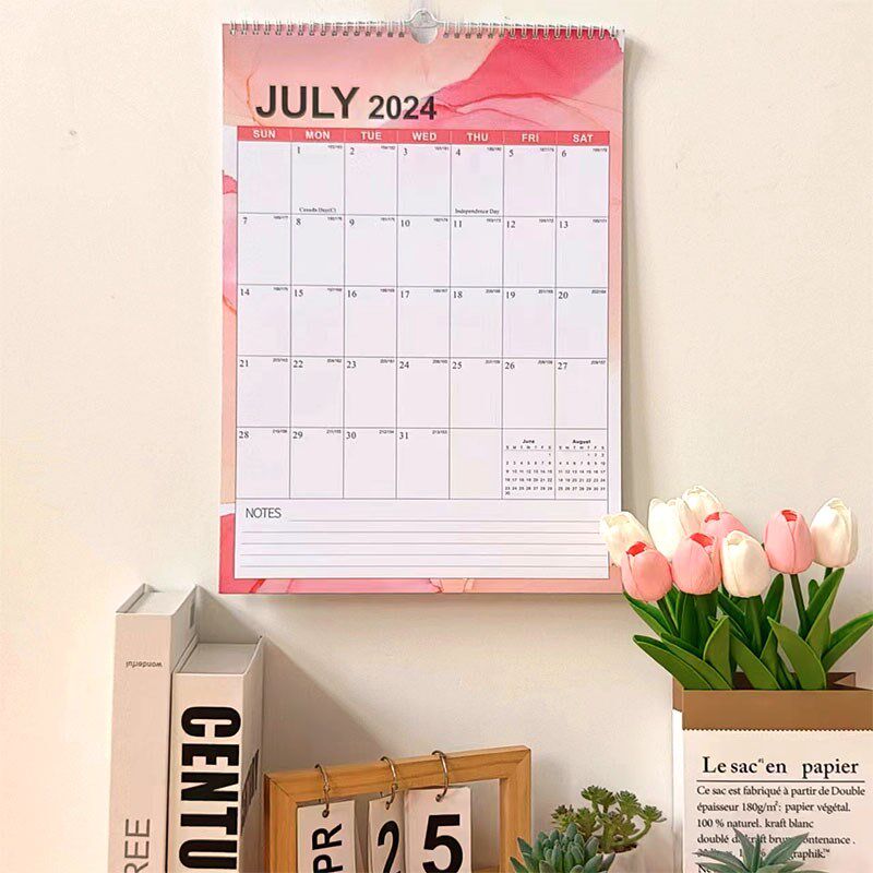 2024年英文挂历简约家用日历墙面装饰挂式自律打卡年历工作计划本