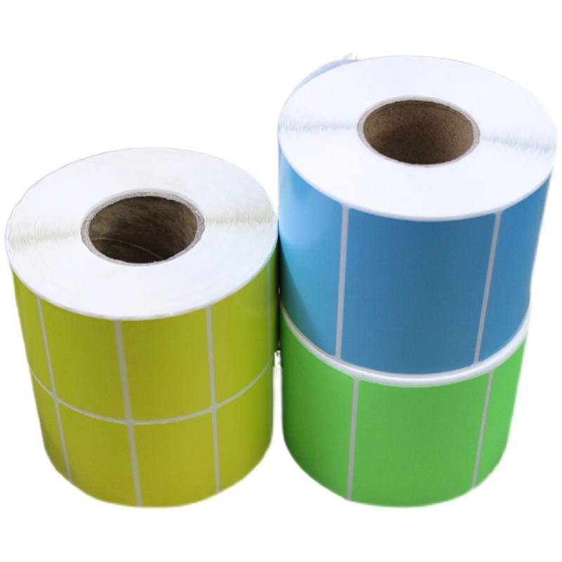 彩色铜版纸标签纸60*40 70 80 90 100红色黄蓝绿色贴纸不干胶碳带