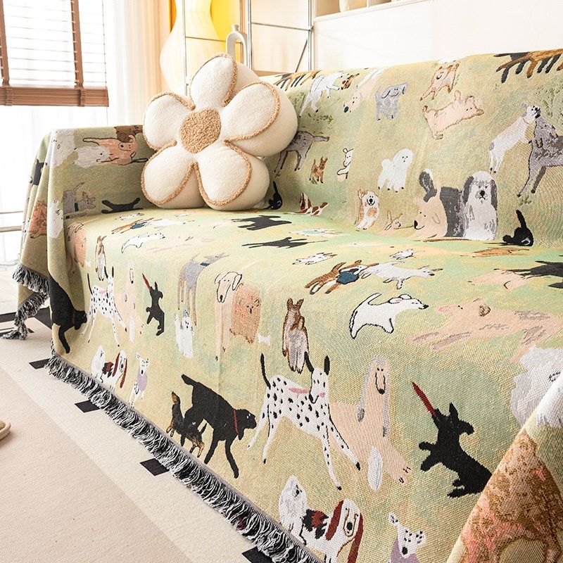 涤棉沙发盖布沙发垫巾沙发套罩单人全盖一整张卡通沙发毯四季通用