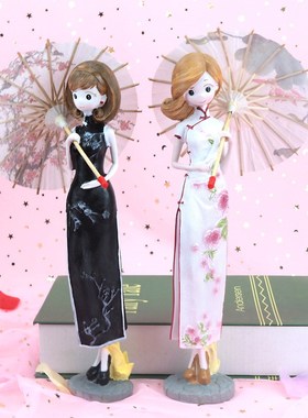 旗袍撑伞打伞美女少女女孩女郎工艺摆件酒柜家居客厅装饰节日礼品