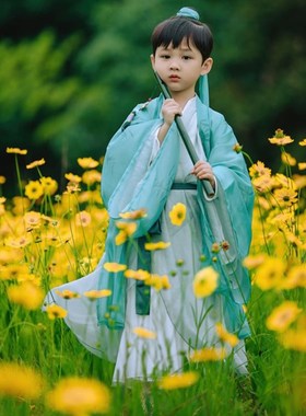 六一儿童表演服魏晋风演出服日常汉服男童改良汉服女童古装书童夏