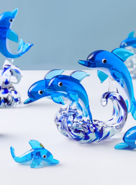 新款创意可爱小海豚系列桌面摆饰玻璃客厅摆件家居摆件欧式装饰品