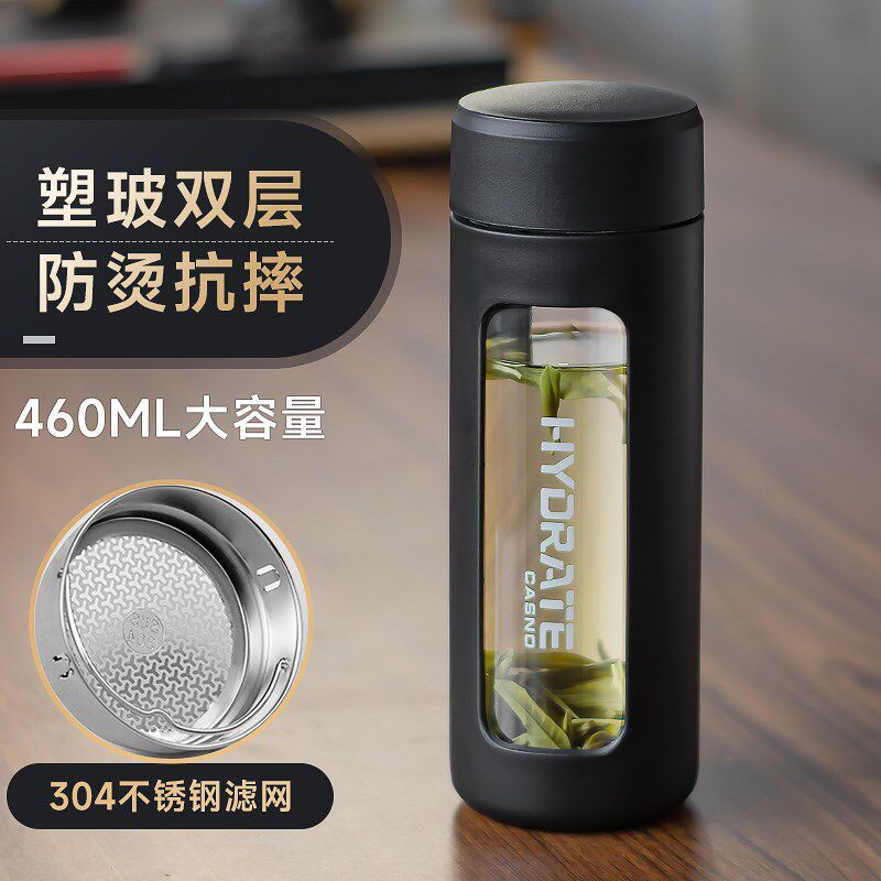起凡玻璃杯水杯男士防摔防爆双层耐热办公泡茶水分离杯子2024新款