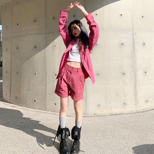 百思朵树莓色衬衫女小个子高级感玫粉色上衣梅子色宽松玫红色外套