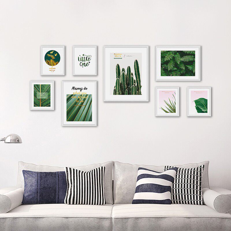 欧式相框墙客厅餐厅相片墙创意组合挂墙画框8框实木照片墙免打孔