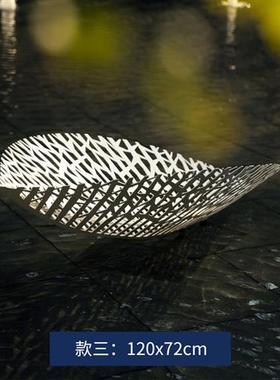 立体镂空镜面金属叶子摆件不锈钢树叶雕塑水景售楼处楼盘枫叶装饰