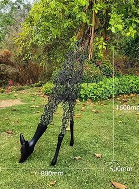 大型金属钢丝鹿创意镂空摆件北欧风格家居动物抽象落地雕塑品