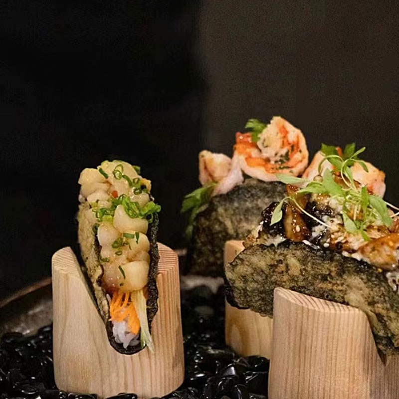 法式创意料理点心托盘taco卷餐具木制西餐位上卷饼海胆寿司盘碟子