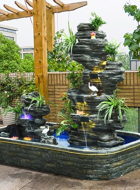 大型假山流水喷泉户外庭院花园室C内客厅阳台水景装饰鱼池落地摆