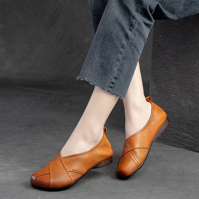 2023春秋复古浅口女单鞋软皮软底一脚蹬懒人鞋真皮平底舒适妈妈鞋,女鞋,浅口单鞋,淘宝优惠券,粉丝福利购,淘宝优惠卷