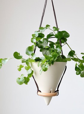 三角白色陶瓷吊盆爬藤花盆吊兰垂吊悬挂绿植挂墙吊篮室外陶盆小