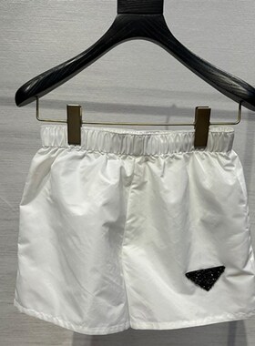 白色休闲短裤女24夏季新款运动风三角标K松紧腰短裤百搭热裤阔腿