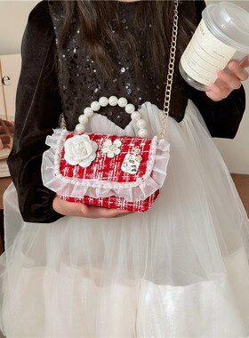 儿童新年包红色洋气斜跨小包女孩公主F珍珠手提包女童时尚拜年包