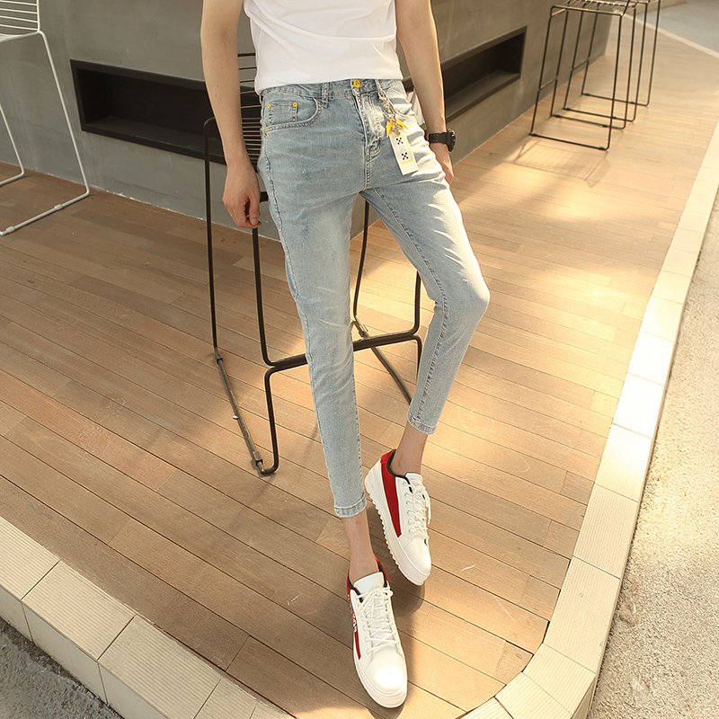 紧身裤男士九分裤薄款牛仔裤矮小个子春夏季小码铅笔学生裤子26号