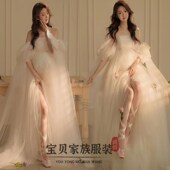 复古森系超仙气抹胸长裙礼服孕妈咪摄影 法式 影楼孕妇拍照服装 新款
