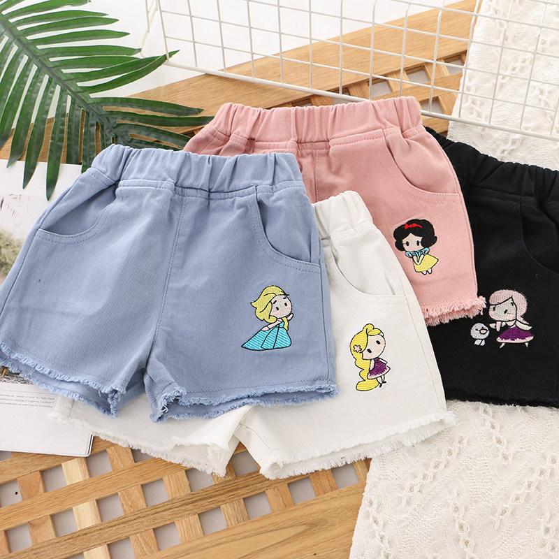 纯棉女童牛仔裤宝宝小童休闲韩版弹力儿童夏季流苏外穿卡通短裤子