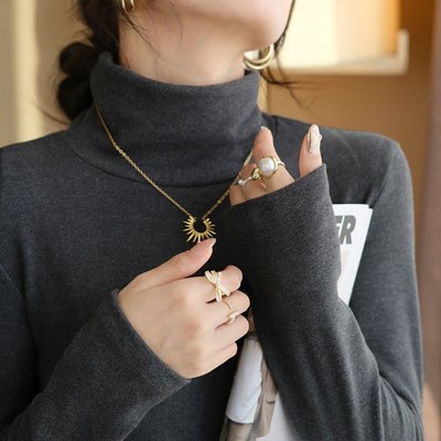 深灰色加绒加厚i德绒高领打底衫女内搭2024秋冬新款洋气高级感上