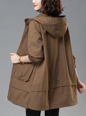 韩版宽松风衣女中长款春秋装2024D年新款中年妈妈休闲洋气纯棉外
