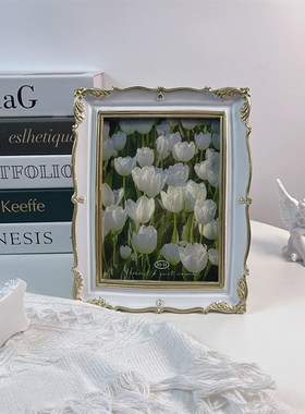 复古油画装饰画欧式白色轻奢雕花方形相框画框客厅卧室挂画摆台