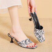 国风露趾高跟鞋 细跟一字凉 百搭气质方头时尚 女2l025夏季 真皮新款