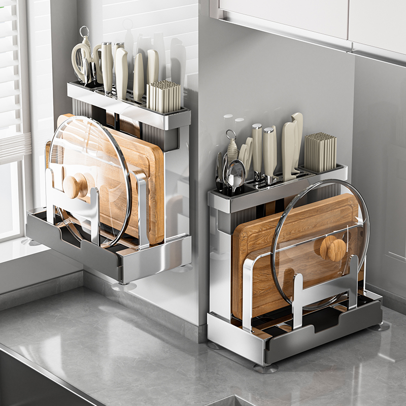 304不锈钢厨房刀架置物架放菜板砧板架一体菜刀架筷筒刀具收纳架