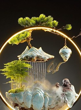 招财流水摆件玄关客厅茶桌办公室装饰创意循环水雾化乔迁开业礼品