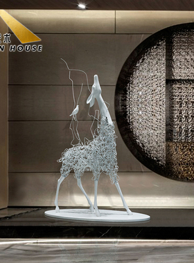 售楼处大厅玻璃钢鹿雕塑酒店前台装饰大型装置艺术品抽象落地摆件