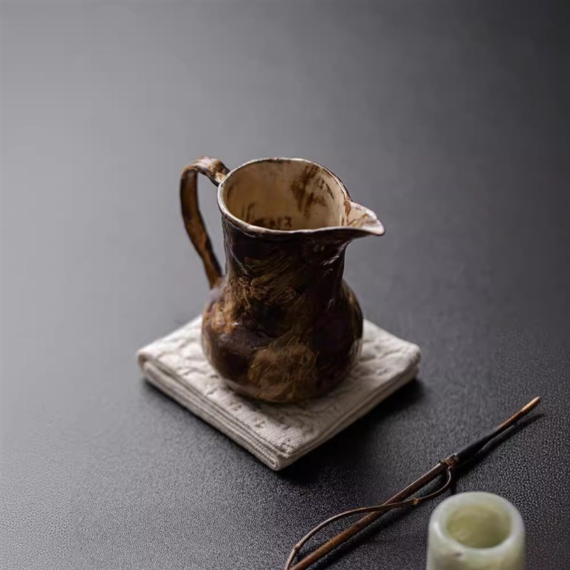 手工粉引公道杯侘寂风匀杯创意粗陶手H执功夫泡茶器仿古公杯分茶